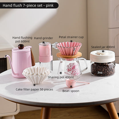 BINCOO Pink Hand Brewing Coffee Set with Manual Grinder Home Coffee Maker Compact Complete Pour-Over Coffee Set
