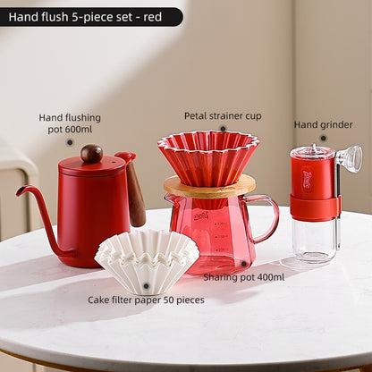 BINCOO Pink Hand Brewing Coffee Set with Manual Grinder Home Coffee Maker Compact Complete Pour-Over Coffee Set