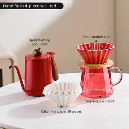 BINCOO Pink Hand Brewing Coffee Set with Manual Grinder Home Coffee Maker Compact Complete Pour-Over Coffee Set