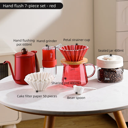 BINCOO Pink Hand Brewing Coffee Set with Manual Grinder Home Coffee Maker Compact Complete Pour-Over Coffee Set