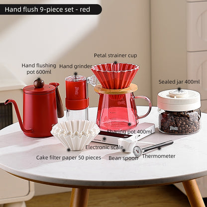 BINCOO Pink Hand Brewing Coffee Set with Manual Grinder Home Coffee Maker Compact Complete Pour-Over Coffee Set