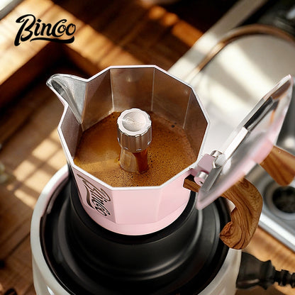BINCOO Three-Valve Moka Pot with Electric Ceramic Stove Heating Home Espresso Coffee Maker with Grinder Set Ideal for Office, Outdoor, and Travel Use 2Cups/1Cup