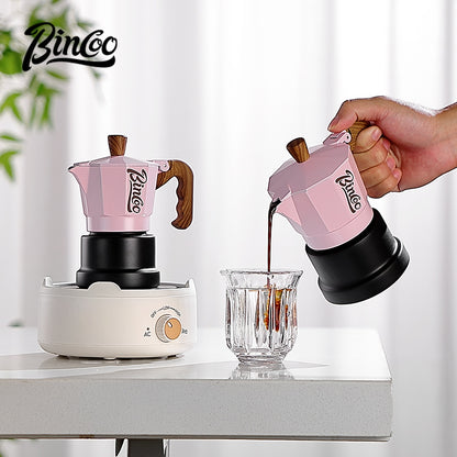 BINCOO Three-Valve Moka Pot with Electric Ceramic Stove Heating Home Espresso Coffee Maker with Grinder Set Ideal for Office, Outdoor, and Travel Use 2Cups/1Cup