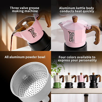 BINCOO Three-Valve Moka Pot with Electric Ceramic Stove Heating Home Espresso Coffee Maker with Grinder Set Ideal for Office, Outdoor, and Travel Use 2Cups/1Cup