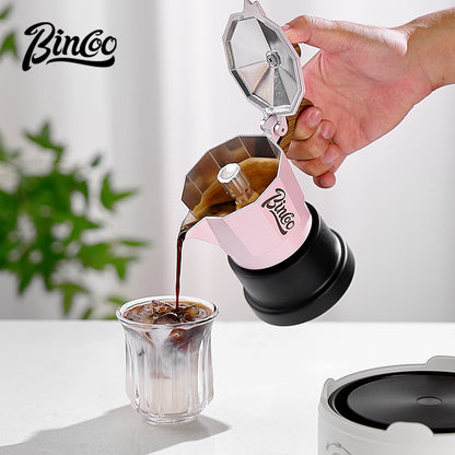 BINCOO Three-Valve Moka Pot with Electric Ceramic Stove Heating Home Espresso Coffee Maker with Grinder Set Ideal for Office, Outdoor, and Travel Use 2Cups/1Cup