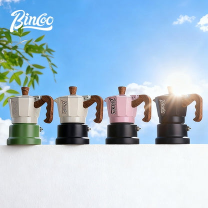 BINCOO Three-Valve Moka Pot with Electric Ceramic Stove Heating Home Espresso Coffee Maker with Grinder Set Ideal for Office, Outdoor, and Travel Use 2Cups/1Cup