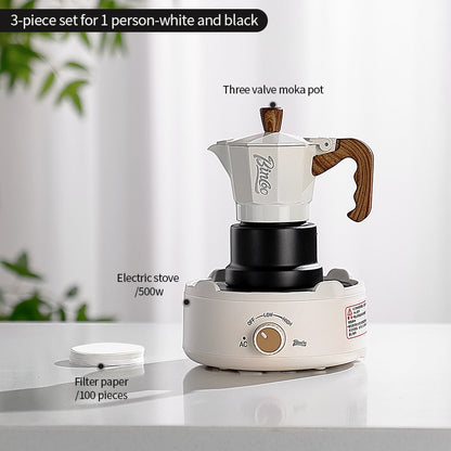 BINCOO Three-Valve Moka Pot with Electric Ceramic Stove Heating Home Espresso Coffee Maker with Grinder Set Ideal for Office, Outdoor, and Travel Use 2Cups/1Cup