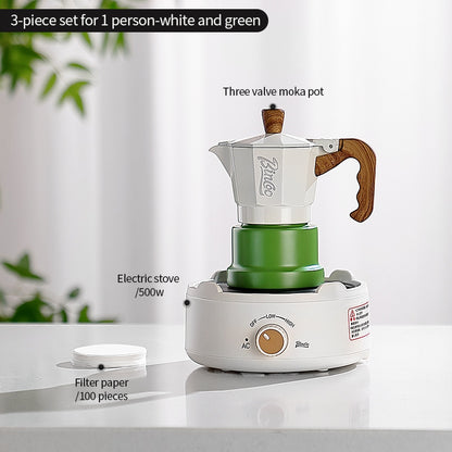 BINCOO Three-Valve Moka Pot with Electric Ceramic Stove Heating Home Espresso Coffee Maker with Grinder Set Ideal for Office, Outdoor, and Travel Use 2Cups/1Cup