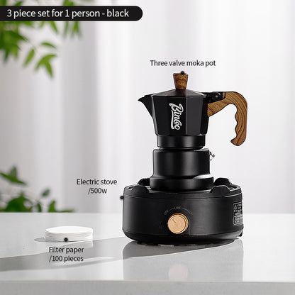 BINCOO Three-Valve Moka Pot with Electric Ceramic Stove Heating Home Espresso Coffee Maker with Grinder Set Ideal for Office, Outdoor, and Travel Use 2Cups/1Cup