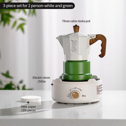 BINCOO Three-Valve Moka Pot with Electric Ceramic Stove Heating Home Espresso Coffee Maker with Grinder Set Ideal for Office, Outdoor, and Travel Use 2Cups/1Cup