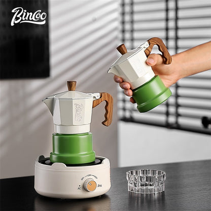 BINCOO Three-Valve Moka Pot with Electric Ceramic Stove Set Home Manual Grinder Compact Espresso Machine Outdoor Set 2Cups/1Cup