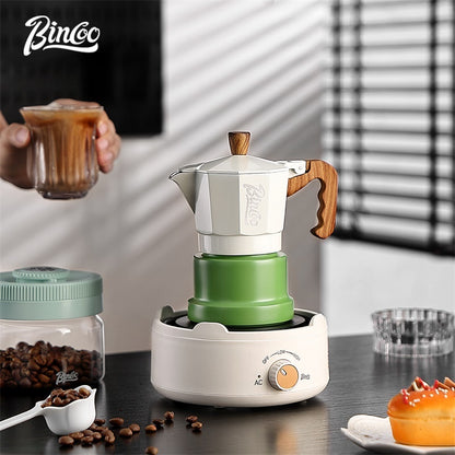BINCOO Three-Valve Moka Pot with Electric Ceramic Stove Set Home Manual Grinder Compact Espresso Machine Outdoor Set 2Cups/1Cup