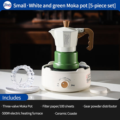 BINCOO Three-Valve Moka Pot with Electric Ceramic Stove Set Home Manual Grinder Compact Espresso Machine Outdoor Set 2Cups/1Cup