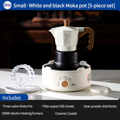 BINCOO Three-Valve Moka Pot with Electric Ceramic Stove Set Home Manual Grinder Compact Espresso Machine Outdoor Set 2Cups/1Cup