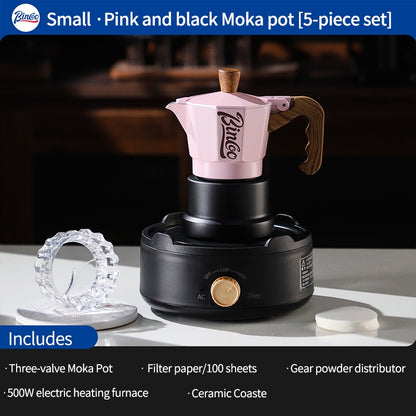BINCOO Three-Valve Moka Pot with Electric Ceramic Stove Set Home Manual Grinder Compact Espresso Machine Outdoor Set 2Cups/1Cup