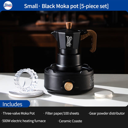 BINCOO Three-Valve Moka Pot with Electric Ceramic Stove Set Home Manual Grinder Compact Espresso Machine Outdoor Set 2Cups/1Cup