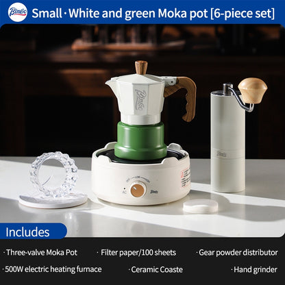 BINCOO Three-Valve Moka Pot with Electric Ceramic Stove Set Home Manual Grinder Compact Espresso Machine Outdoor Set 2Cups/1Cup