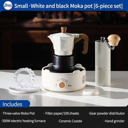 BINCOO Three-Valve Moka Pot with Electric Ceramic Stove Set Home Manual Grinder Compact Espresso Machine Outdoor Set 2Cups/1Cup