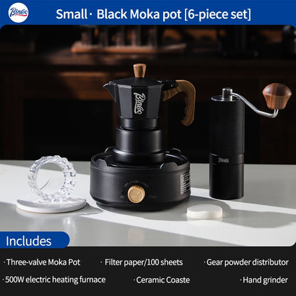 BINCOO Three-Valve Moka Pot with Electric Ceramic Stove Set Home Manual Grinder Compact Espresso Machine Outdoor Set 2Cups/1Cup