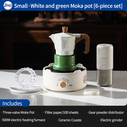 BINCOO Three-Valve Moka Pot with Electric Ceramic Stove Set Home Manual Grinder Compact Espresso Machine Outdoor Set 2Cups/1Cup