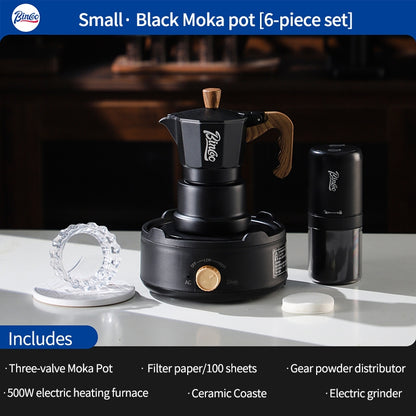 BINCOO Three-Valve Moka Pot with Electric Ceramic Stove Set Home Manual Grinder Compact Espresso Machine Outdoor Set 2Cups/1Cup