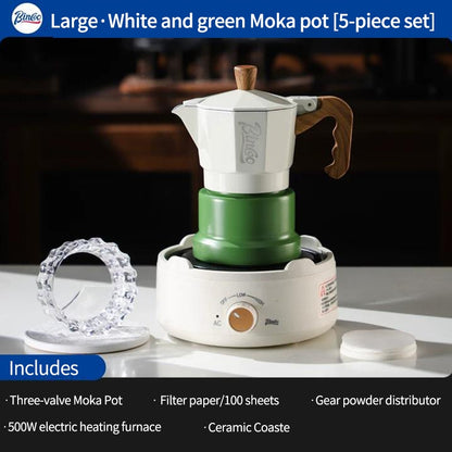 BINCOO Three-Valve Moka Pot with Electric Ceramic Stove Set Home Manual Grinder Compact Espresso Machine Outdoor Set 2Cups/1Cup