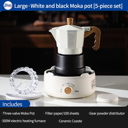 BINCOO Three-Valve Moka Pot with Electric Ceramic Stove Set Home Manual Grinder Compact Espresso Machine Outdoor Set 2Cups/1Cup