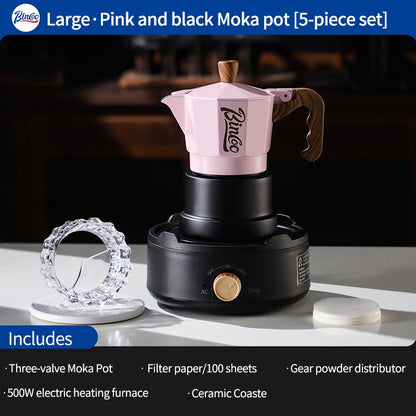 BINCOO Three-Valve Moka Pot with Electric Ceramic Stove Set Home Manual Grinder Compact Espresso Machine Outdoor Set 2Cups/1Cup