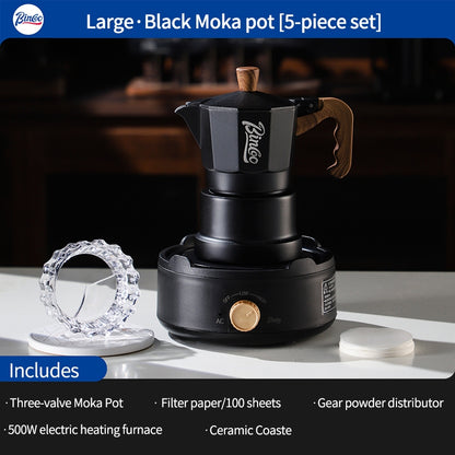 BINCOO Three-Valve Moka Pot with Electric Ceramic Stove Set Home Manual Grinder Compact Espresso Machine Outdoor Set 2Cups/1Cup
