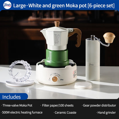 BINCOO Three-Valve Moka Pot with Electric Ceramic Stove Set Home Manual Grinder Compact Espresso Machine Outdoor Set 2Cups/1Cup