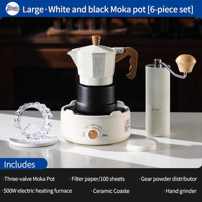 BINCOO Three-Valve Moka Pot with Electric Ceramic Stove Set Home Manual Grinder Compact Espresso Machine Outdoor Set 2Cups/1Cup
