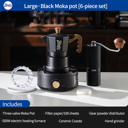 BINCOO Three-Valve Moka Pot with Electric Ceramic Stove Set Home Manual Grinder Compact Espresso Machine Outdoor Set 2Cups/1Cup