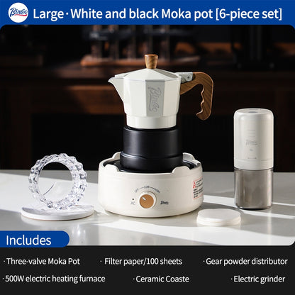 BINCOO Three-Valve Moka Pot with Electric Ceramic Stove Set Home Manual Grinder Compact Espresso Machine Outdoor Set 2Cups/1Cup