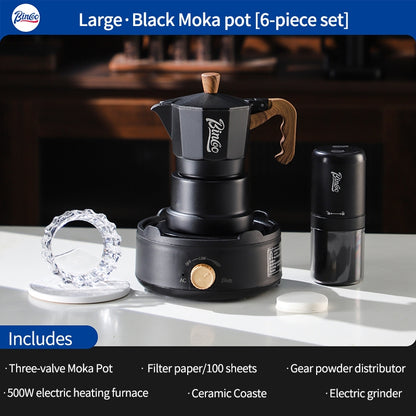 BINCOO Three-Valve Moka Pot with Electric Ceramic Stove Set Home Manual Grinder Compact Espresso Machine Outdoor Set 2Cups/1Cup