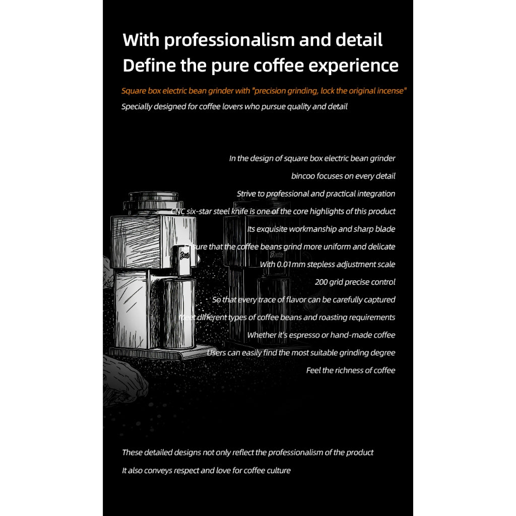 BINCOO DM10 Italian Electric Coffee Grinder Steel Core Coffee Grinder Suit for Home Coffee Bean Mill