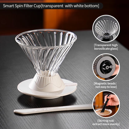 BINCOO Hands-on Smart Cup V60 Coffee Dripper Glass Twisted Spiral Coffee Sharing Pot Set Coffee Equipment