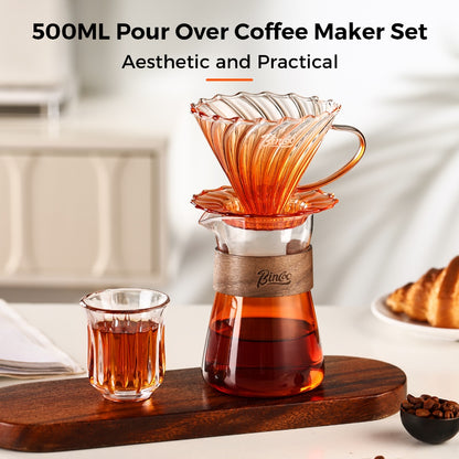 BINCOO Pour-Over Coffee Dripper Set with High Borosilicate Glass Heat-Resistant Sharing Pot and Manual Coffee Grinder Coffee Brewing Equipment Set