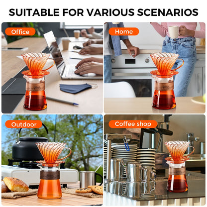 BINCOO Pour-Over Coffee Dripper Set with High Borosilicate Glass Heat-Resistant Sharing Pot and Manual Coffee Grinder Coffee Brewing Equipment Set