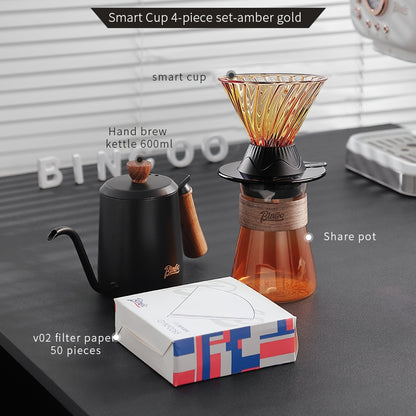 BINCOO Pour-Over Coffee Dripper Set with High Borosilicate Glass Heat-Resistant Sharing Pot and Manual Coffee Grinder Coffee Brewing Equipment Set