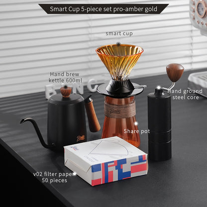 BINCOO Pour-Over Coffee Dripper Set with High Borosilicate Glass Heat-Resistant Sharing Pot and Manual Coffee Grinder Coffee Brewing Equipment Set