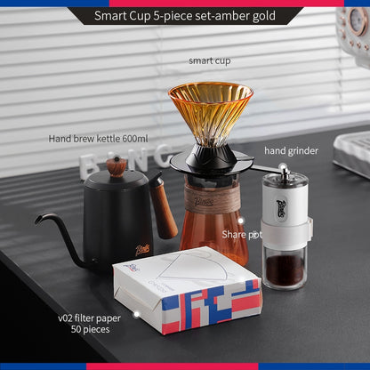 BINCOO Pour-Over Coffee Dripper Set with High Borosilicate Glass Heat-Resistant Sharing Pot and Manual Coffee Grinder Coffee Brewing Equipment Set