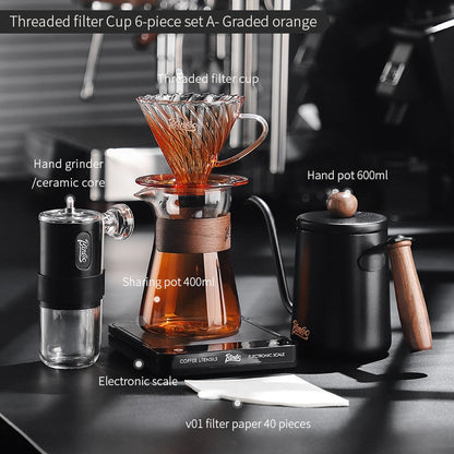 BINCOO Pour-Over Coffee Dripper Set with High Borosilicate Glass Heat-Resistant Sharing Pot and Manual Coffee Grinder Coffee Brewing Equipment Set