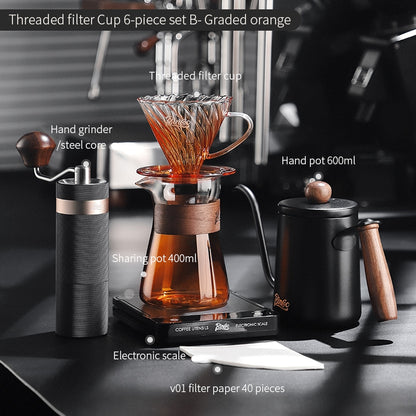 BINCOO Pour-Over Coffee Dripper Set with High Borosilicate Glass Heat-Resistant Sharing Pot and Manual Coffee Grinder Coffee Brewing Equipment Set