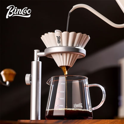 BINCOO Solid Wood Pour-Over Coffee Stand Home Ceramic Filter Cup Coffee Pot Set Complete Set with Manual Coffee Grinder