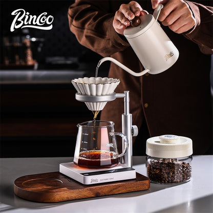 BINCOO Solid Wood Pour-Over Coffee Stand Home Ceramic Filter Cup Coffee Pot Set Complete Set with Manual Coffee Grinder