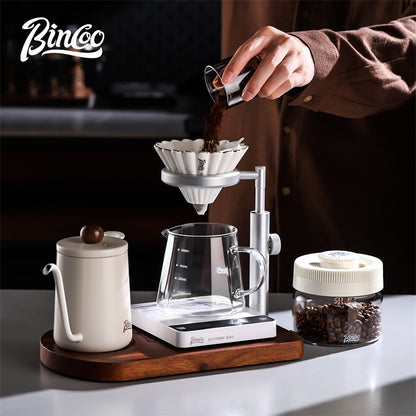 BINCOO Solid Wood Pour-Over Coffee Stand Home Ceramic Filter Cup Coffee Pot Set Complete Set with Manual Coffee Grinder