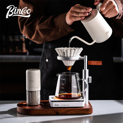 BINCOO Solid Wood Pour-Over Coffee Stand Home Ceramic Filter Cup Coffee Pot Set Complete Set with Manual Coffee Grinder