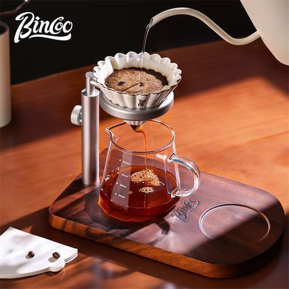 BINCOO Solid Wood Pour-Over Coffee Stand Home Ceramic Filter Cup Coffee Pot Set Complete Set with Manual Coffee Grinder