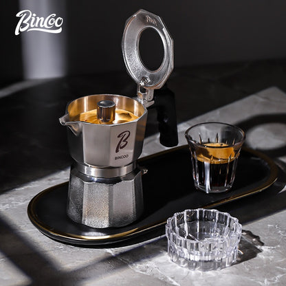 BINCOO 316 Stainless Steel Moka Pot Three-Valve Coffee Pot Home Use Compact Espresso Maker Set 2Cups