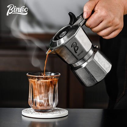 BINCOO 316 Stainless Steel Moka Pot Three-Valve Coffee Pot Home Use Compact Espresso Maker Set 2Cups